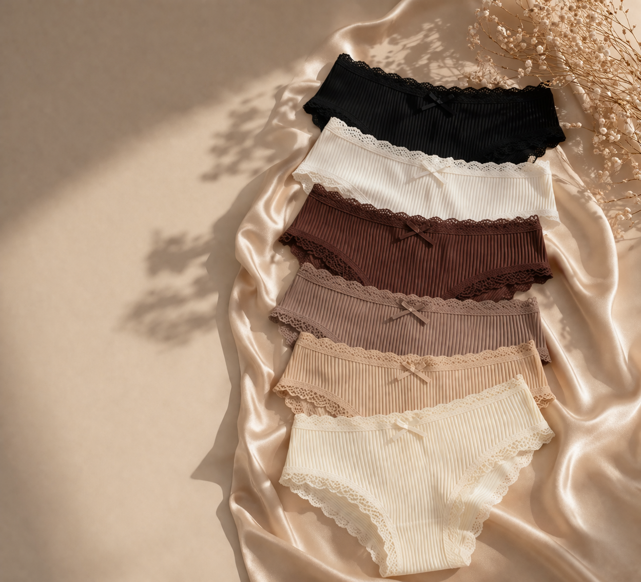 The Cotton Lace Brief – 7 Piece Set